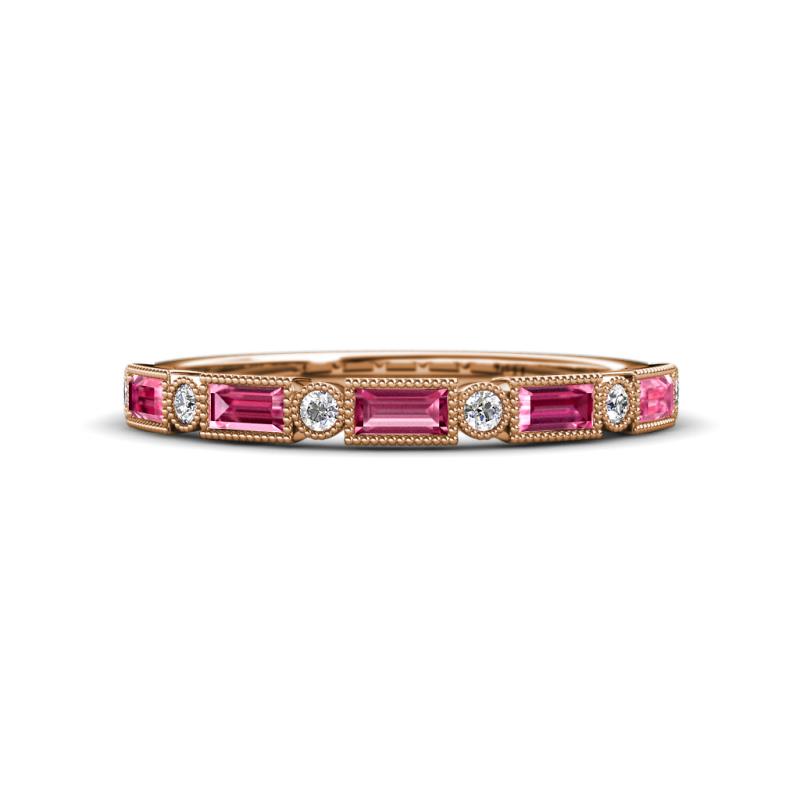 Kelli 0.82 ctw Baguette Shape Pink Tourmaline and Round Natural Diamond Milgrain Wedding Band 