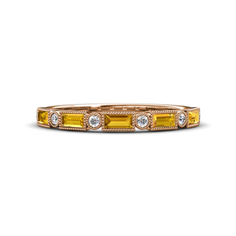 Kelli 0.72 ctw Baguette Shape Citrine and Round Natural Diamond Milgrain Wedding Band 