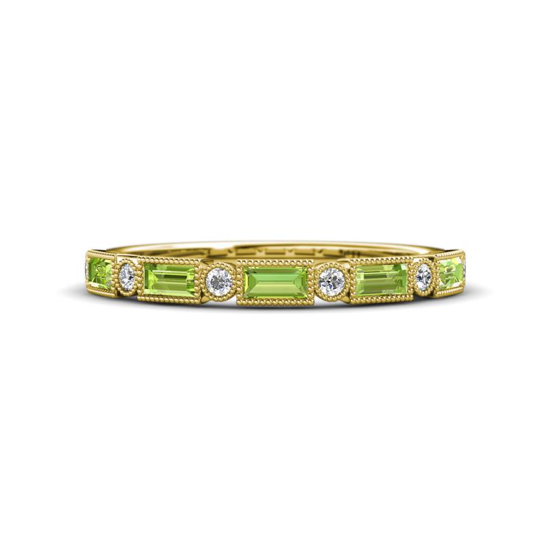 Kelli 0.87 ctw Baguette Shape Peridot and Round Natural Diamond Milgrain Wedding Band 