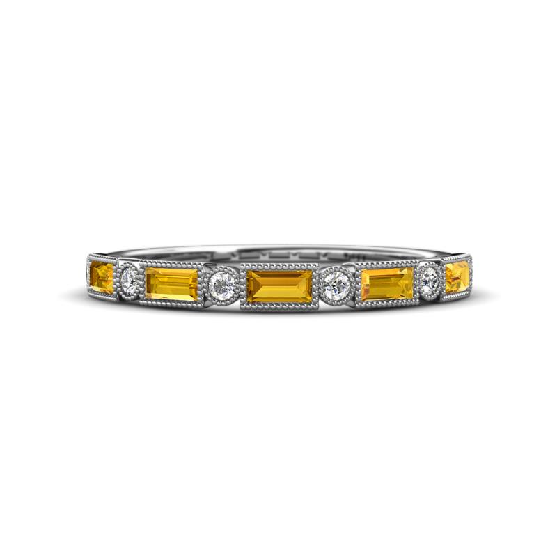 Kelli 0.72 ctw Baguette Shape Citrine and Round Natural Diamond Milgrain Wedding Band 