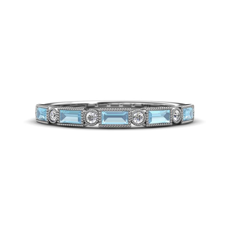 Kelli 0.72 ctw Baguette Shape Aquamarine and Round Natural Diamond Milgrain Wedding Band 