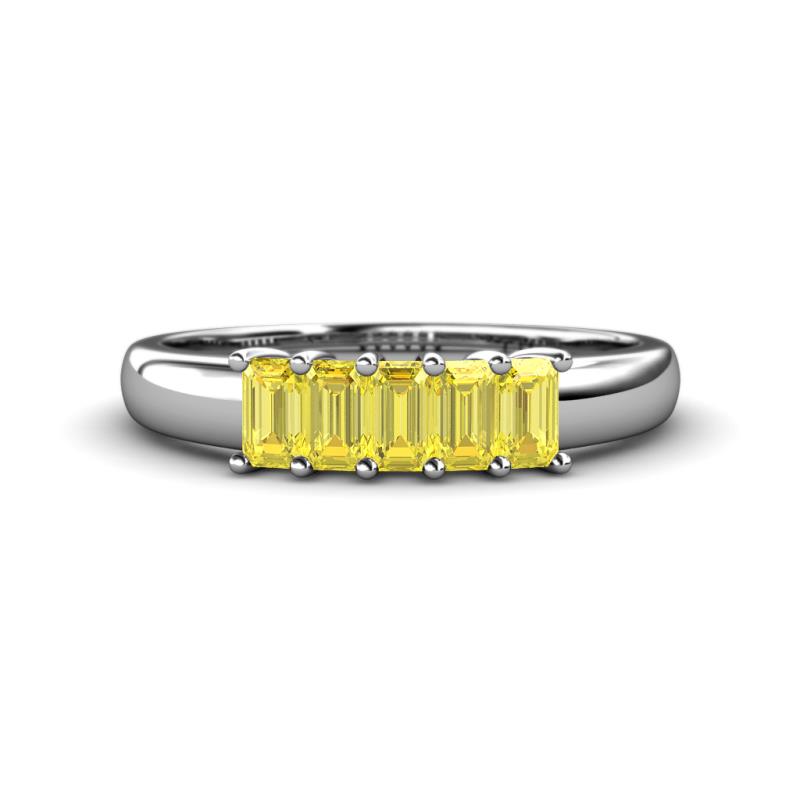 Melina 5x3 mm Emerald Cut Yellow Sapphire 5 Stone Thick Shank Wedding Band 