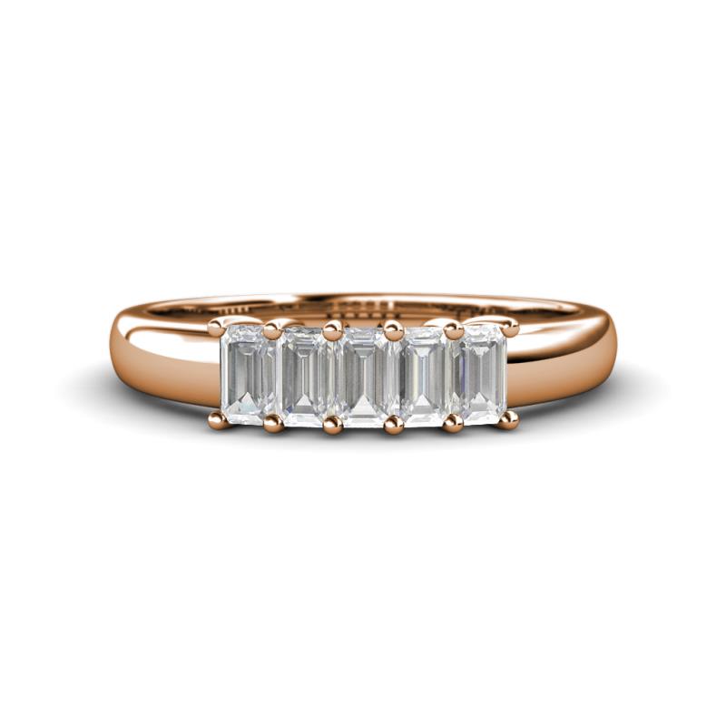 Melina 5x3 mm Emerald Cut White Sapphire 5 Stone Thick Shank Wedding Band 