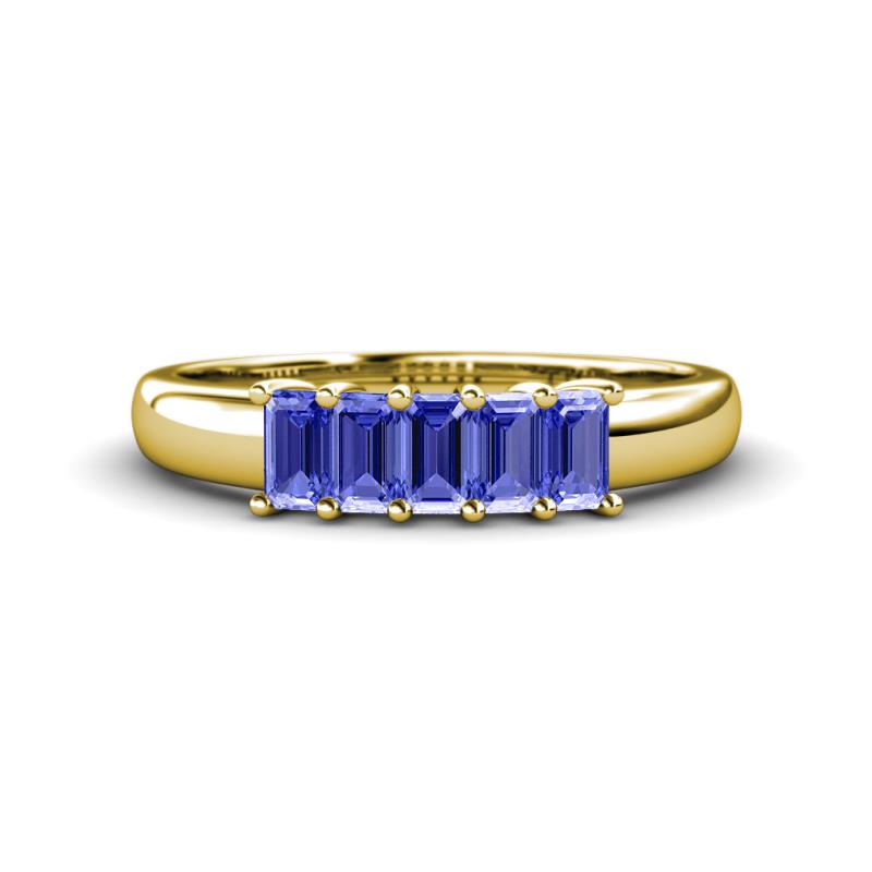 Melina 5x3 mm Emerald Cut Tanzanite 5 Stone Thick Shank Wedding Band 