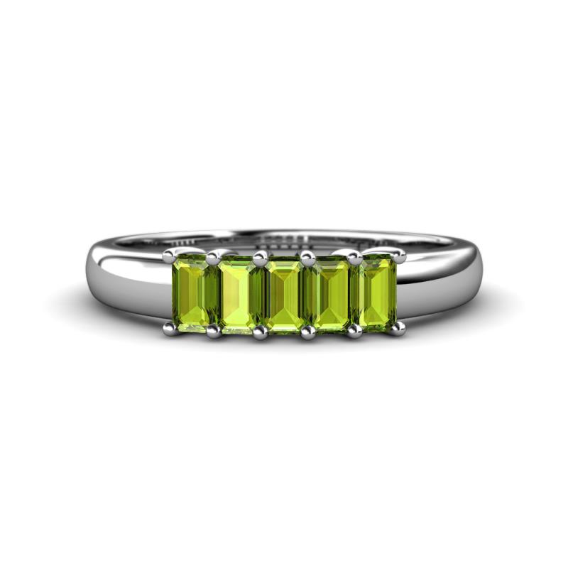 Melina 5x3 mm Emerald Cut Peridot 5 Stone Thick Shank Wedding Band 