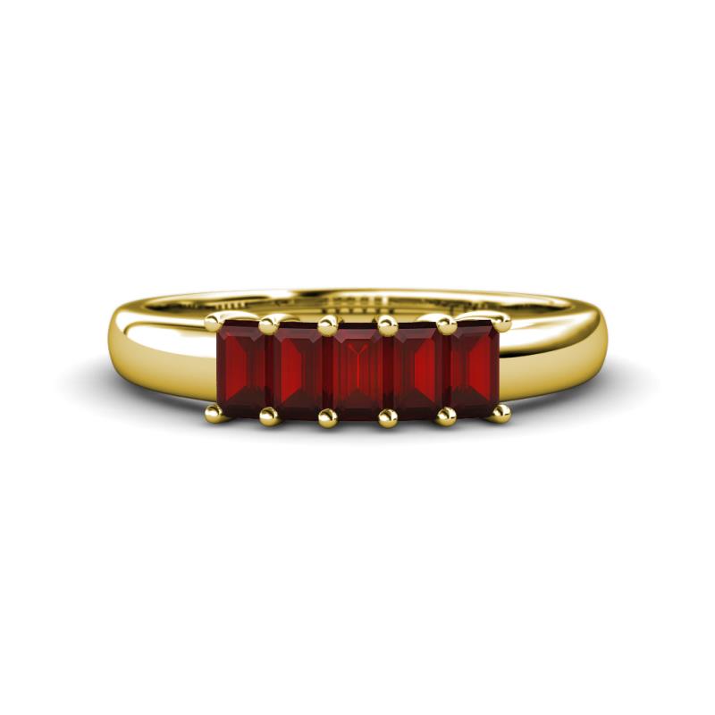 Melina 5x3 mm Emerald Cut Red Garnet 5 Stone Thick Shank Wedding Band 