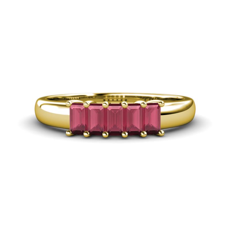 Melina 5x3 mm Emerald Cut Rhodolite Garnet 5 Stone Thick Shank Wedding Band 