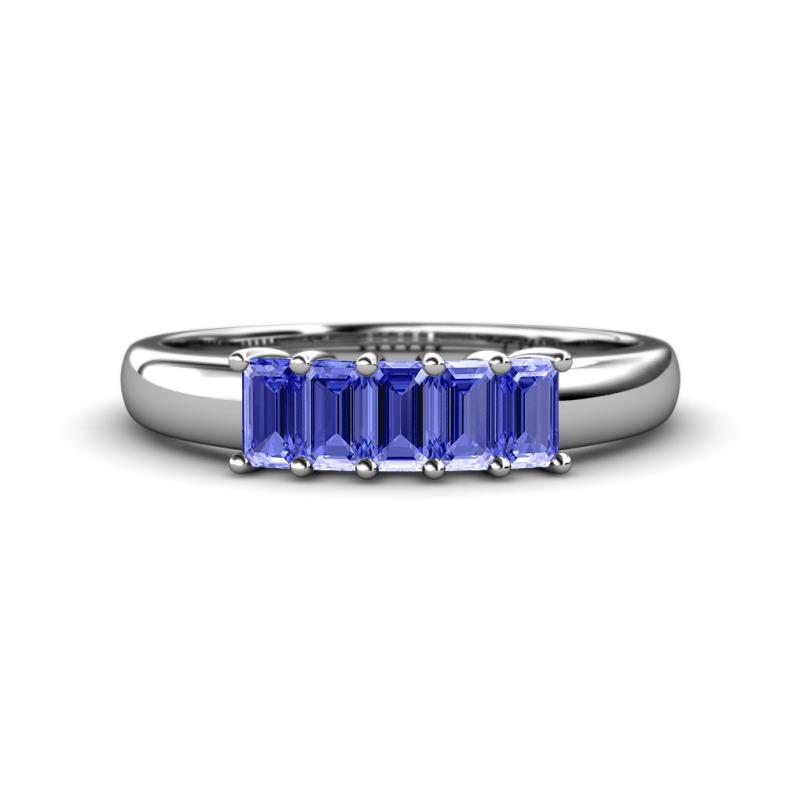 Melina 5x3 mm Emerald Cut Tanzanite 5 Stone Thick Shank Wedding Band 
