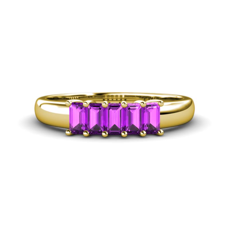 Melina 5x3 mm Emerald Cut Amethyst 5 Stone Thick Shank Wedding Band 