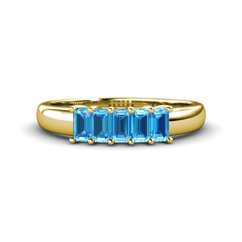Melina 5x3 mm Emerald Cut Blue Topaz 5 Stone Thick Shank Wedding Band 
