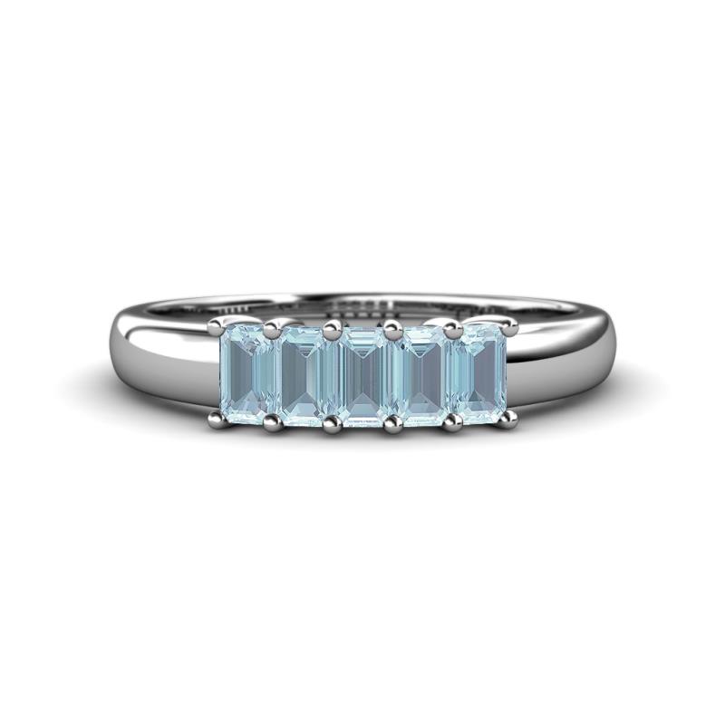 Melina 5x3 mm Emerald Cut Aquamarine 5 Stone Thick Shank Wedding Band 