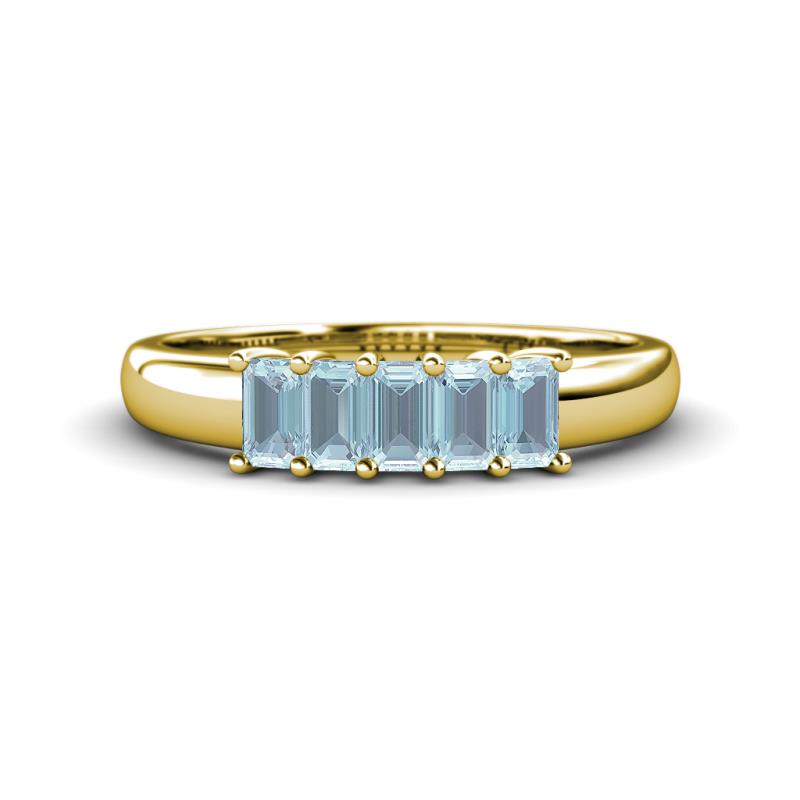 Melina 5x3 mm Emerald Cut Aquamarine 5 Stone Thick Shank Wedding Band 