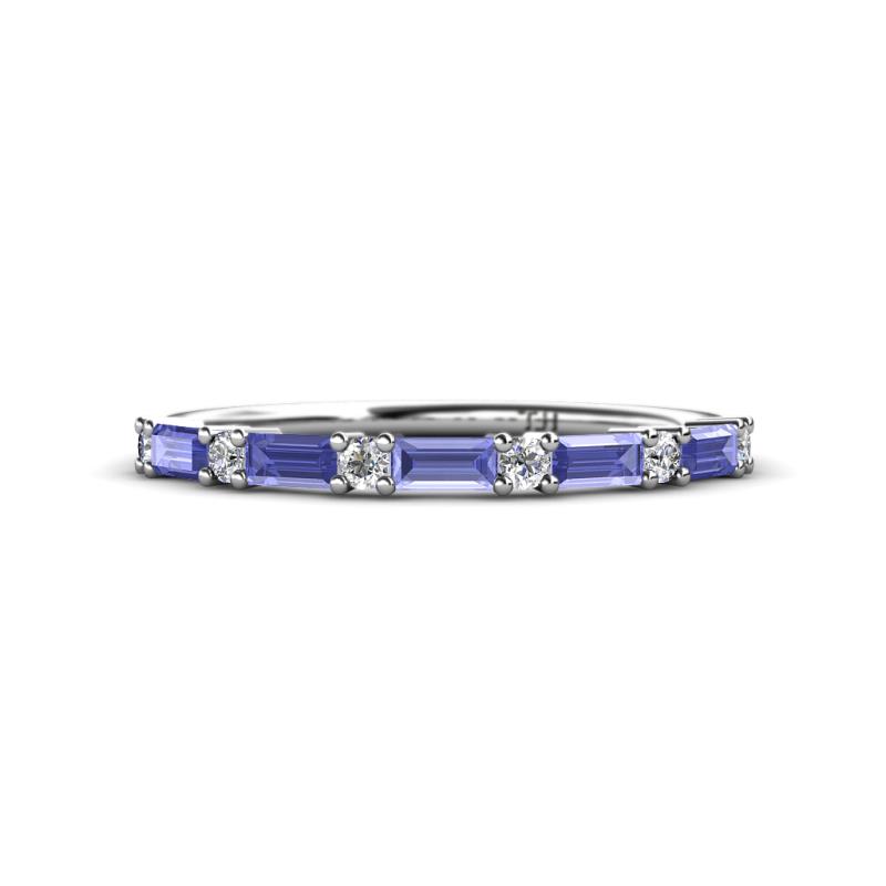 Sarah Baguette Tanzanite and Round Lab Grown Diamond Wedding Band 