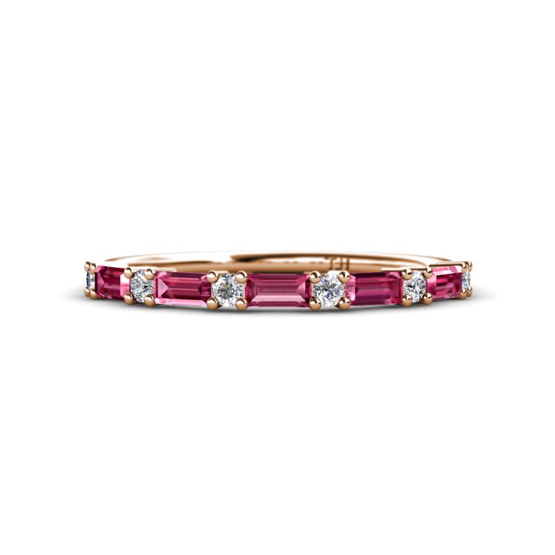 Sarah Baguette Pink Tourmaline and Round Lab Grown Diamond Wedding Band 
