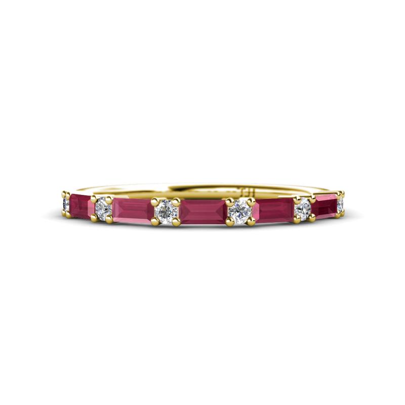 Sarah Baguette Rhodolite Garnet and Round Lab Grown Diamond Wedding Band 
