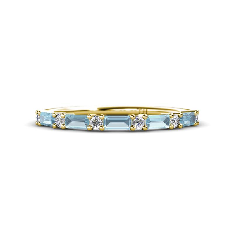 Sarah Baguette Aquamarine and Round Lab Grown Diamond Wedding Band 