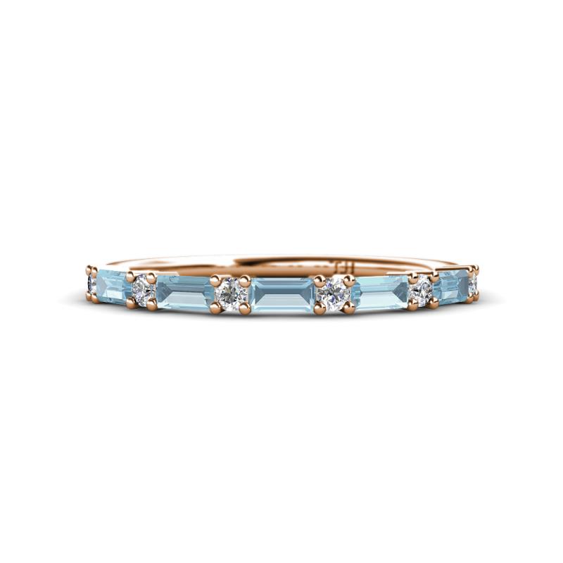 Sarah Baguette Aquamarine and Round Lab Grown Diamond Wedding Band 