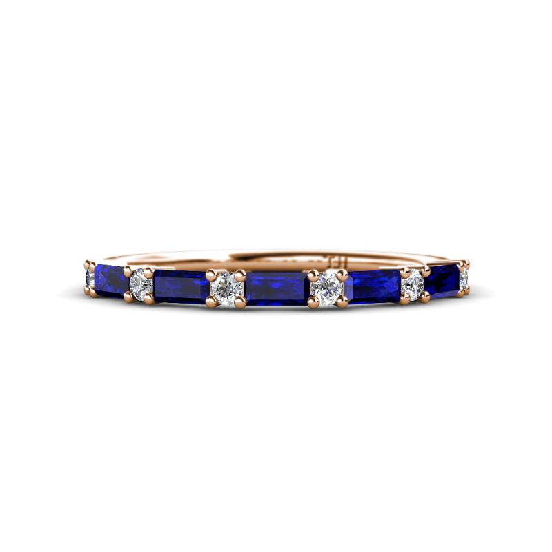 Sarah Baguette Blue Sapphire and Round Lab Grown Diamond Wedding Band 