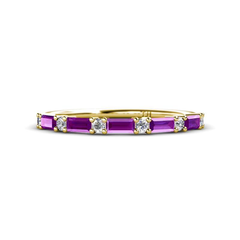 Sarah Baguette Amethyst and Round Lab Grown Diamond Wedding Band 