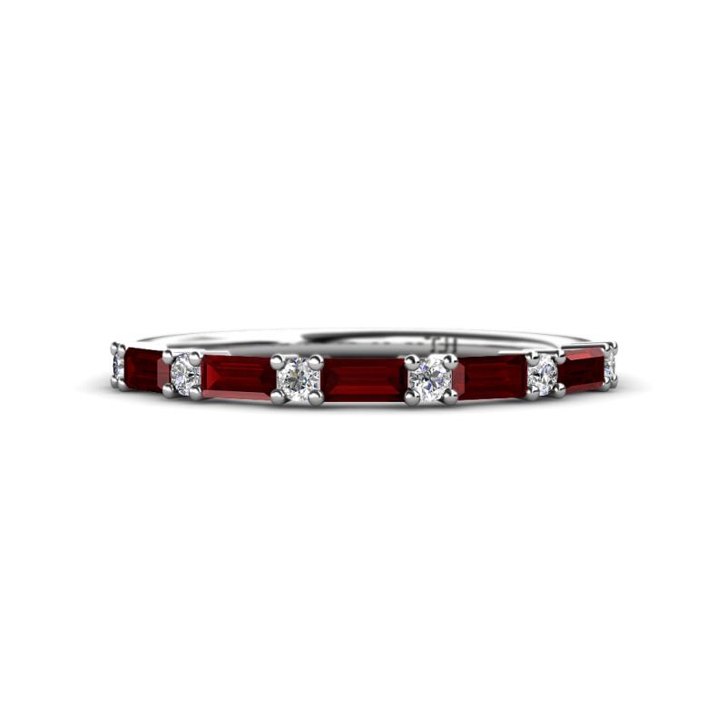 Sarah Baguette Red Garnet and Round Lab Grown Diamond Wedding Band 
