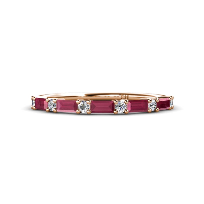 Sarah Baguette Rhodolite Garnet and Round Lab Grown Diamond Wedding Band 