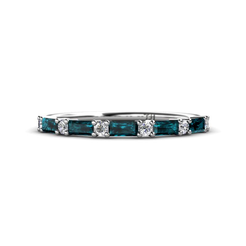Sarah Baguette London Blue Topaz and Round Lab Grown Diamond Wedding Band 