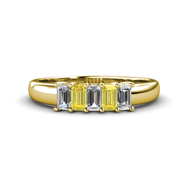 Melina 5x3 mm Emerald Cut Diamond and Yellow Sapphire 5 Stone Thick Shank Wedding Band 