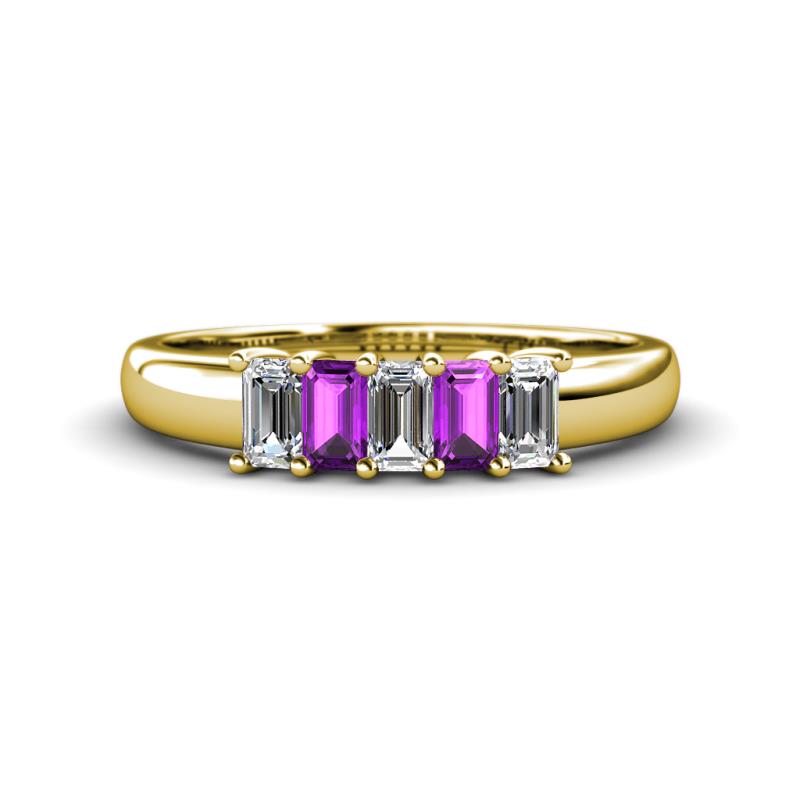 Melina 5x3 mm Emerald Cut Diamond and Amethyst 5 Stone Thick Shank Wedding Band 