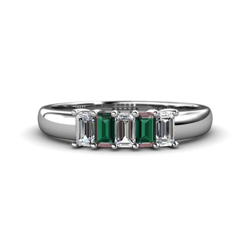 Melina 5x3 mm Emerald Cut Diamond and Lab Created Alexandrite 5 Stone Thick Shank Wedding Band 