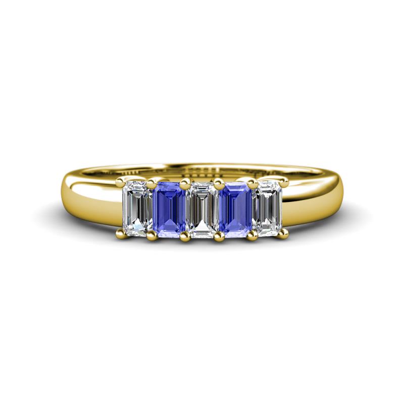 Melina 5x3 mm Emerald Cut Diamond and Tanzanite 5 Stone Thick Shank Wedding Band 