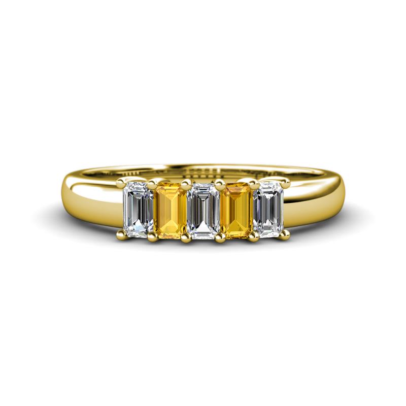 Melina 5x3 mm Emerald Cut Diamond and Citrine 5 Stone Thick Shank Wedding Band 