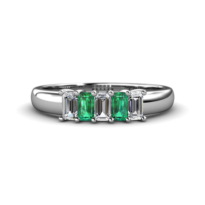 Melina 5x3 mm Emerald Cut Diamond and Emerald 5 Stone Thick Shank Wedding Band 