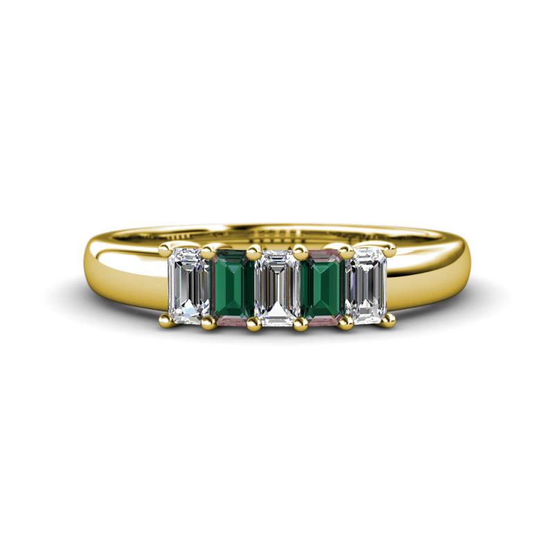 Melina 5x3 mm Emerald Cut Diamond and Lab Created Alexandrite 5 Stone Thick Shank Wedding Band 