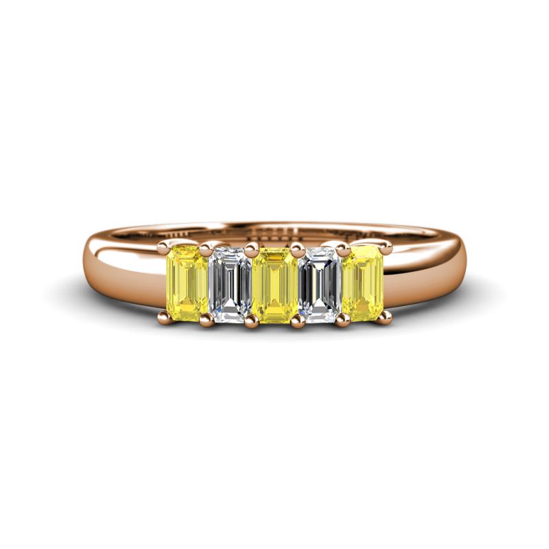 Melina 5x3 mm Emerald Cut Yellow Sapphire and Diamond 5 Stone Thick Shank Wedding Band 