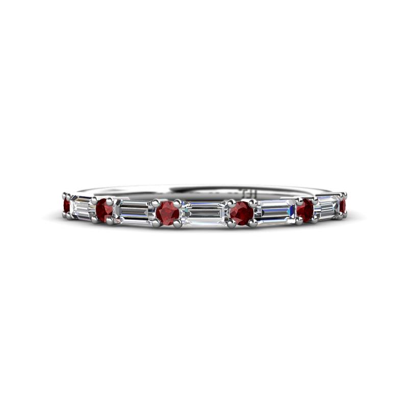 Sarah Baguette Diamond and Round Red Garnet Wedding Band 