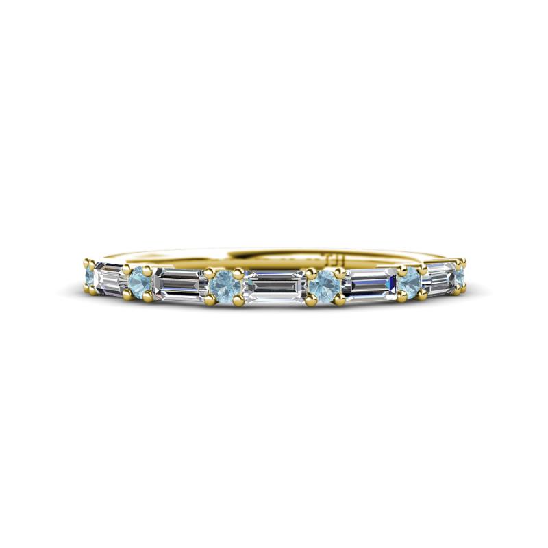 Sarah Baguette Diamond and Round Aquamarine Wedding Band 