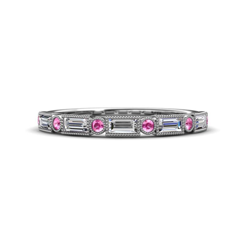 kelli Baguette Diamond and Round Pink Sapphire Milgrain Wedding Band 