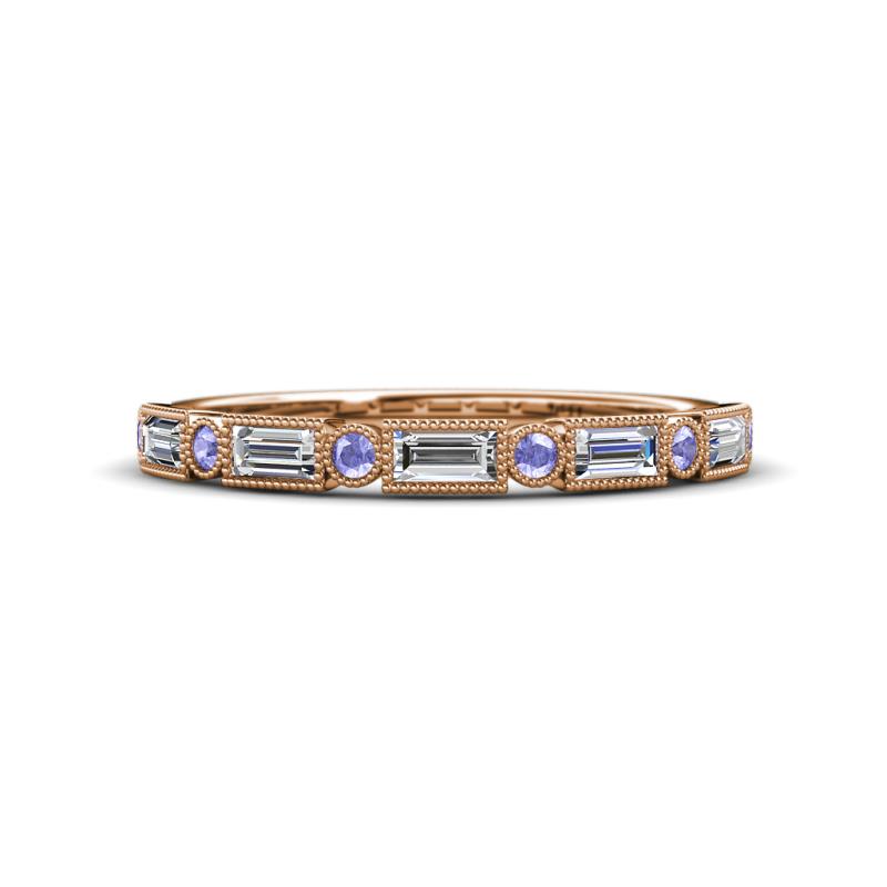 kelli Baguette Diamond and Round Tanzanite Milgrain Wedding Band 