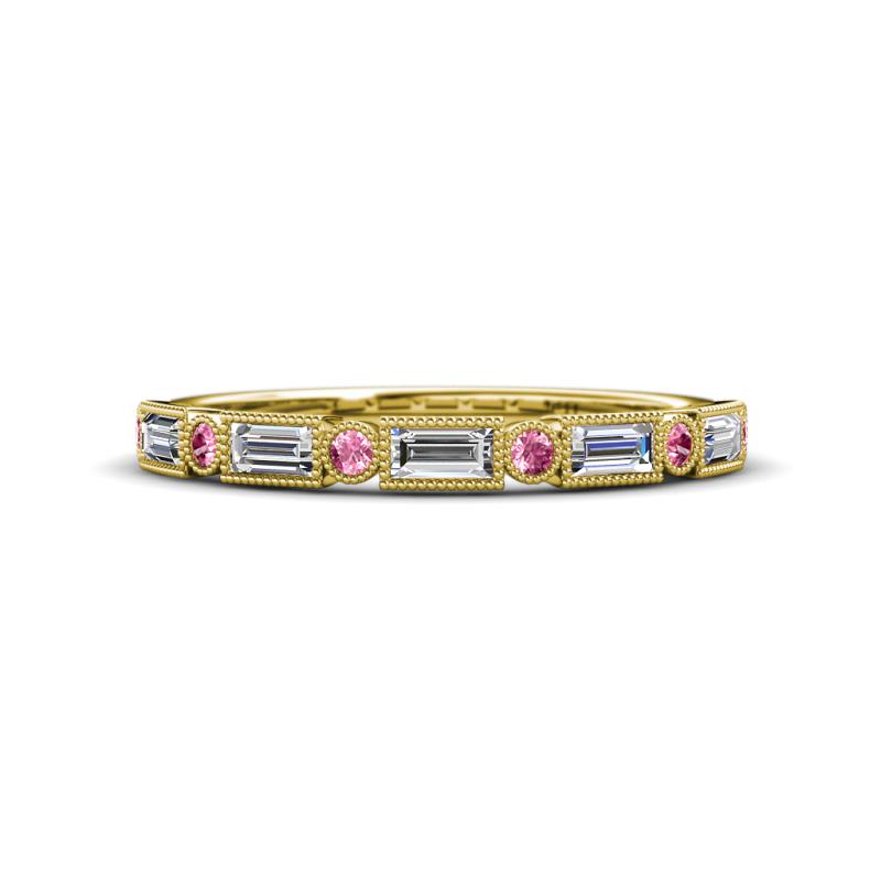 kelli Baguette Diamond and Round Pink Tourmaline Milgrain 11 Stone Wedding Band 