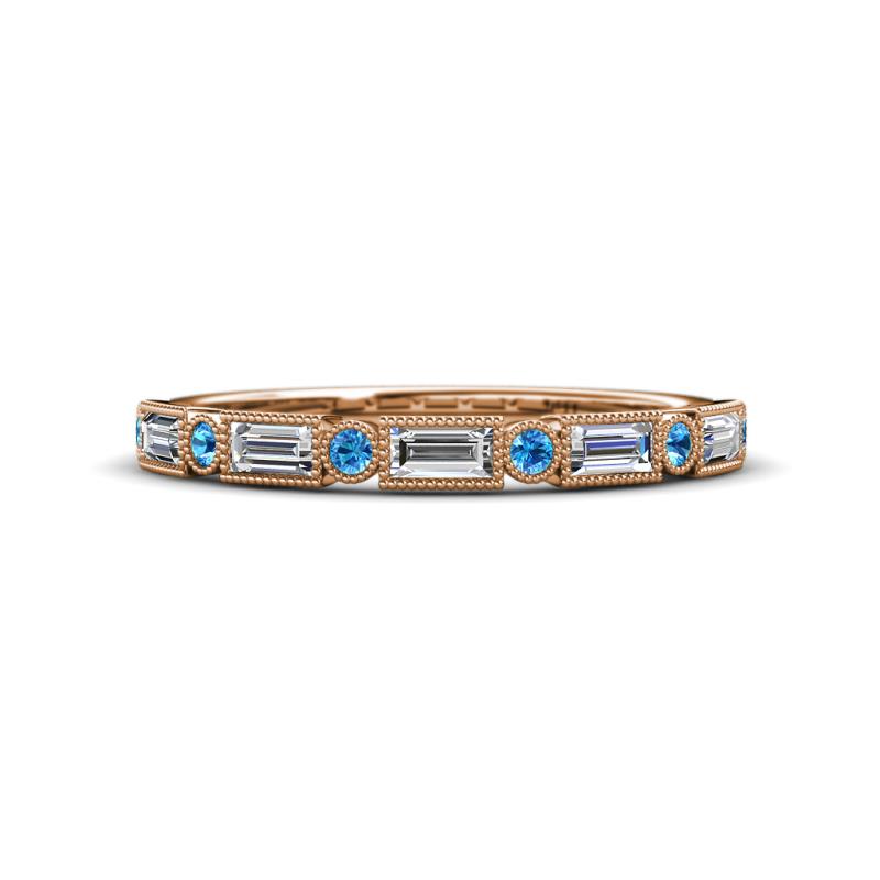 kelli Baguette Diamond and Round Blue Topaz Milgrain 11 Stone Wedding Band 