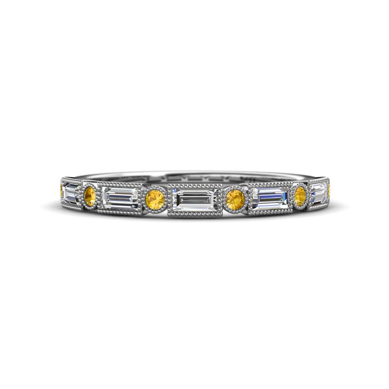 kelli Baguette Diamond and Round Citrine Milgrain 11 Stone Wedding Band 