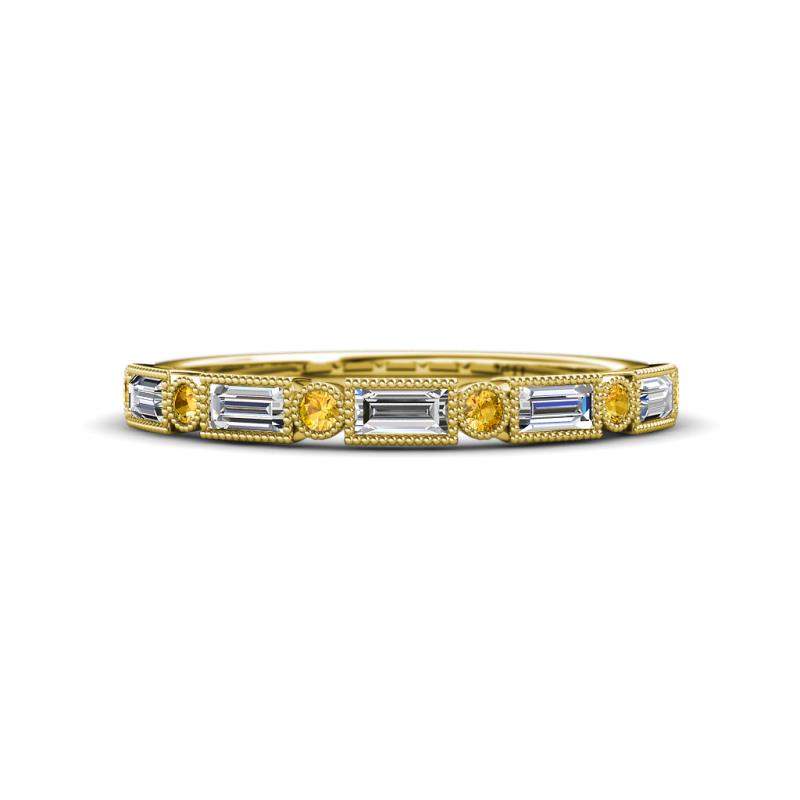 kelli Baguette Diamond and Round Citrine Milgrain 11 Stone Wedding Band 