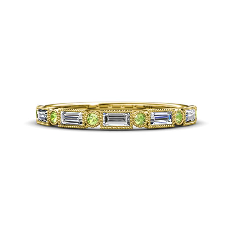 kelli Baguette Diamond and Round Peridot Milgrain Wedding Band 