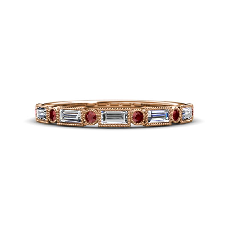 kelli Baguette Diamond and Round Red Garnet Milgrain 11 Stone Wedding Band 