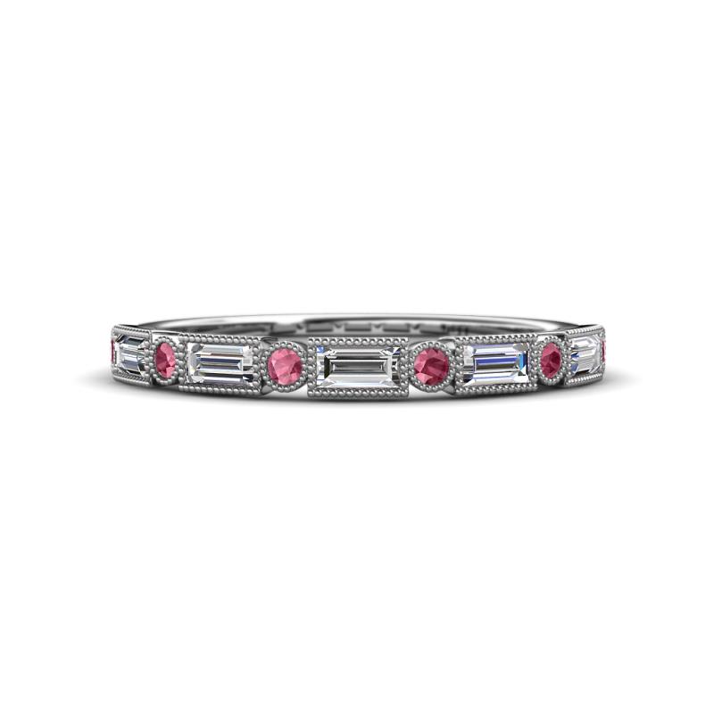 kelli Baguette Diamond and Round Rhodolite Garnet Milgrain Wedding Band 