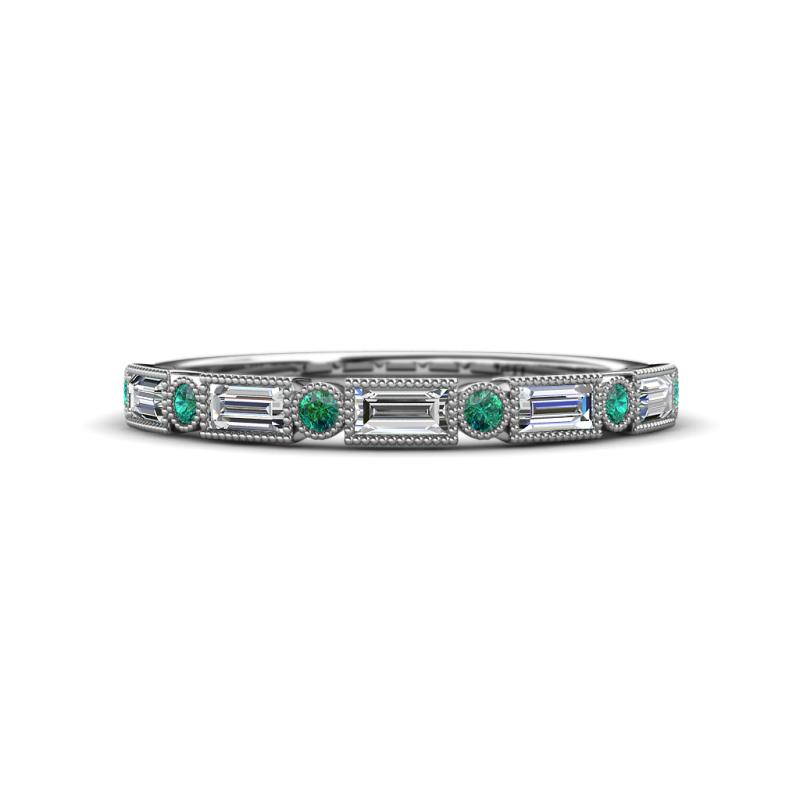 kelli Baguette Diamond and Round Emerald Milgrain Wedding Band 