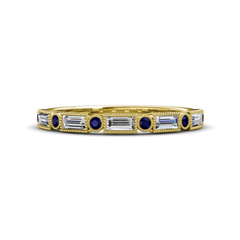 kelli Baguette Diamond and Round Blue Sapphire Milgrain 11 Stone Wedding Band 