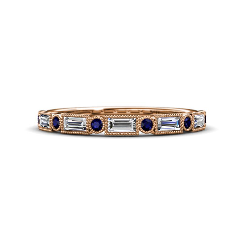 kelli Baguette Diamond and Round Blue Sapphire Milgrain 11 Stone Wedding Band 