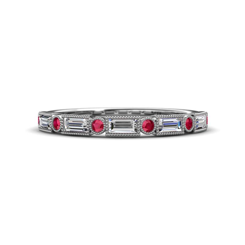 kelli Baguette Diamond and Round Ruby Milgrain 11 Stone Wedding Band 