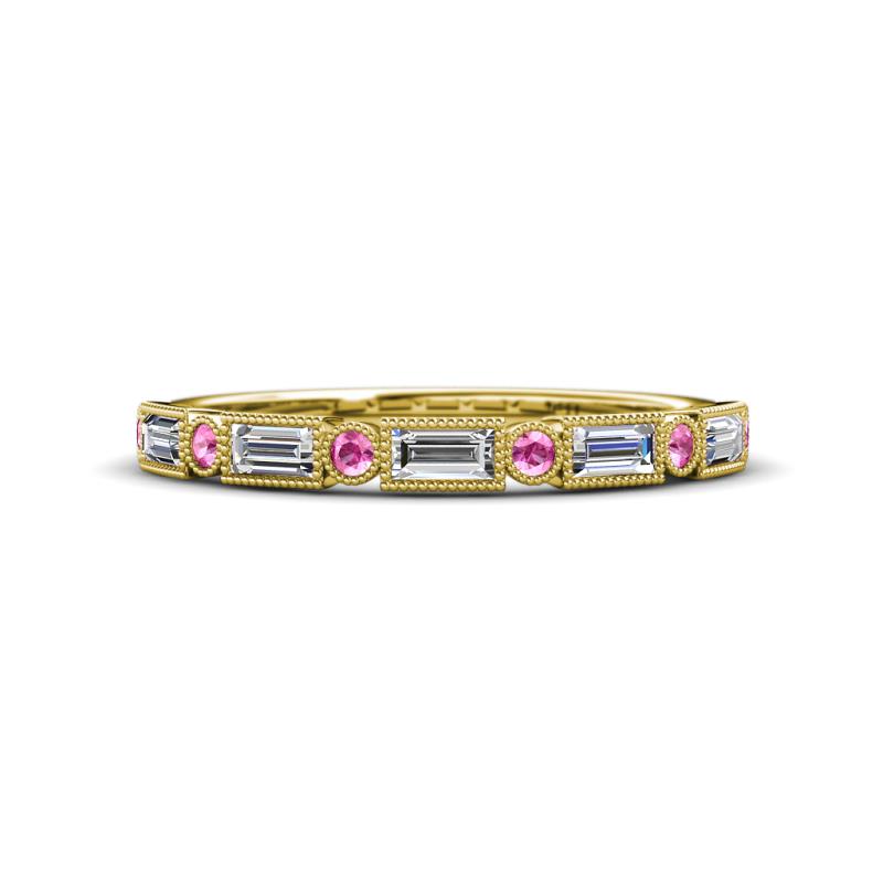 kelli Baguette Diamond and Round Pink Sapphire Milgrain Wedding Band 